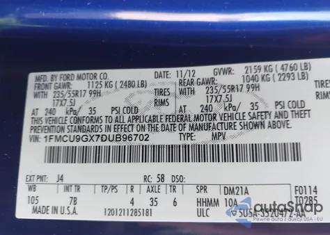 2013 Ford Escape Se z USA, uszkodzony, nr VIN 1FMCU9GX7DUB96702